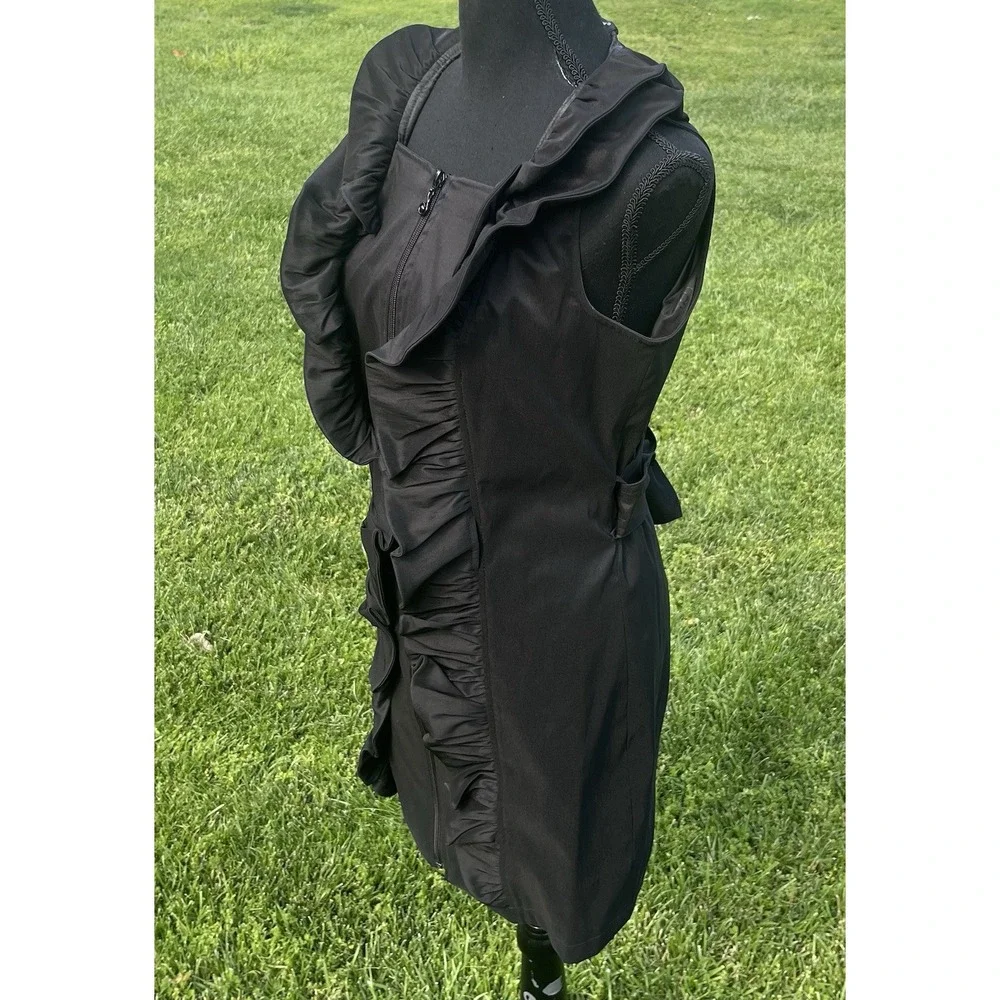 Samuel Dong  Dress Front Zipper Moldable Ruffled‎ Belted Taffeta Black Small - Picture 5 of 15